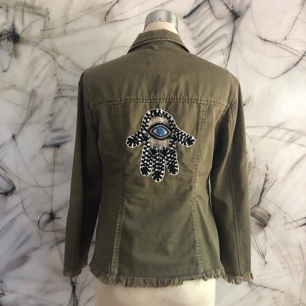 Cinq a Sept Green Military Embroidered Jacket Top. EUC!